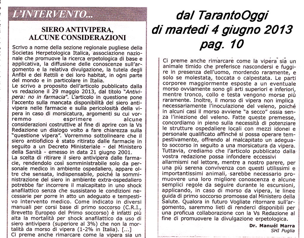 Siero antivipera: botta e risposta e un paio di risate !